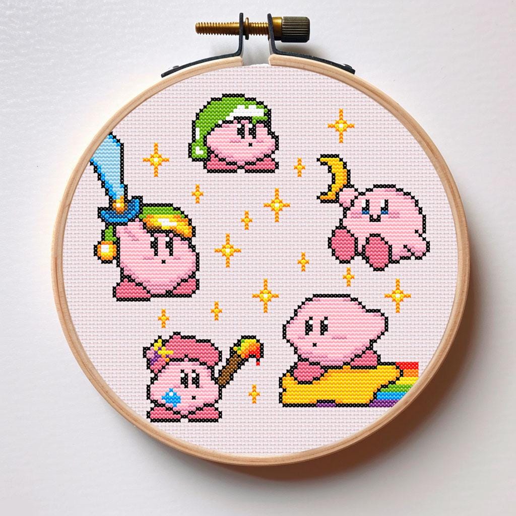 カービーのクロスステッチパターン：ピクセルアート刺繍（PDFパターン