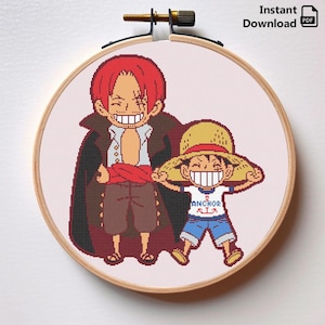 Anime Kreuzstich Stickmuster von Piraten Strohhut Instant Download PDF