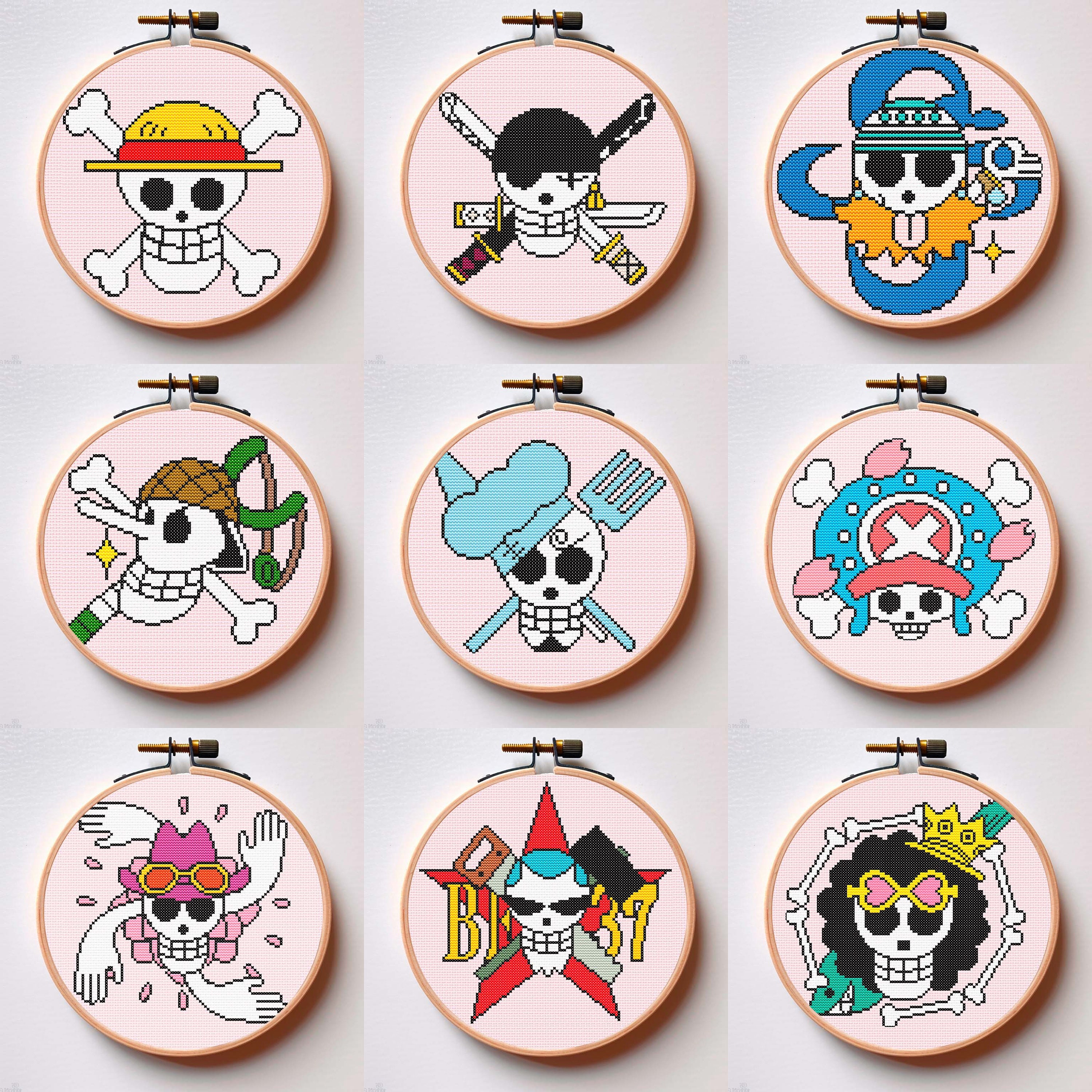 Anime Pirate Flags Cross Stitch Pattern: Strawhat Crew Set (PDF