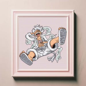 Piratenkapitein anime-kruissteekpatroon – Geïnspireerd op Gear 5, digitale pdf-download, cadeau voor kinderen en animefans, eenvoudig borduren