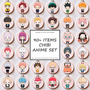 Anime Cross Stitch Pattern Set of 90+ Chibi Anime Characters PDF Instant Download
