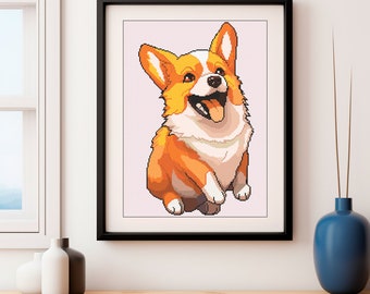 Corgis Kreuzstich-Muster, Welpe Design (PDF-Download