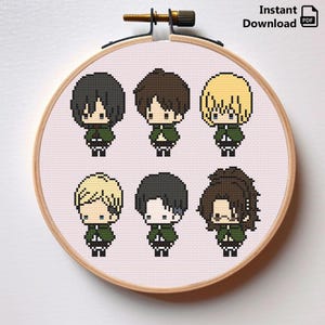 Chibi Anime Cross Stitch Pattern: AoT Titan Characters (PDF Download)