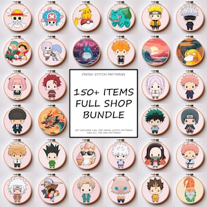 Paquete completo de tienda Patrón de punto de cruz de anime Acceso al paquete de por vida Descarga instantánea de bordado en formato PDF