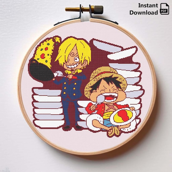 Anime Cross Stitch Pattern Eating Pirates Strawhat Instant