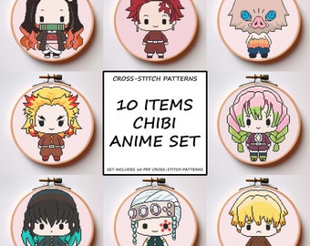 Patrón de punto de cruz de Demon Hunter Chibi: Anime (10 unidades) (Descarga PDF)