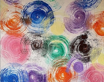 Original Colorful Abstract Painting, Modern Circle Wall Art, Bright Contemporary Canvas, Large Abstract Art 100 x 90 cm