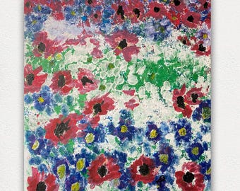 Large Abstract Floral Painting Original, Colorful Flower Wall Art, Textured Modern Canvas, Statement Artwork Living Room