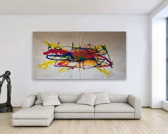 200 cm x 100 cm abstrait coloré étoile peinture acrylique unique XXL art moderne photo sur toile / étoile galaxie colorée