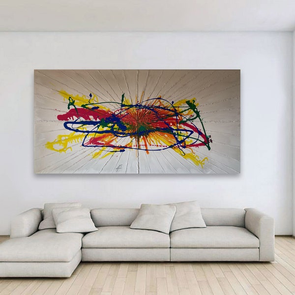200cm x 100 cm Abstrakt Bunte Stern Acryl Gemälde Unikat XXL Moderne Kunst Bild auf Leinwand / Star Colorful Galaxy