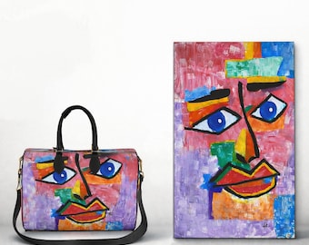 Wearable Art Bag – From Original Painting – Colorful Leather Duffle – Artistic Statement Handbag – Unique Designer Piece