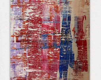 Abstract Textured Painting, Large Modern Wall Art, Red Blue Canvas, Contemporary Statement Artwork, Original Abstract Art