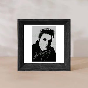 Cartolina con ritratto di Elvis Presley e firma – Rock 'n' Roll King, leggenda della musica, cartolina d'auguri fatta a mano, formato A6