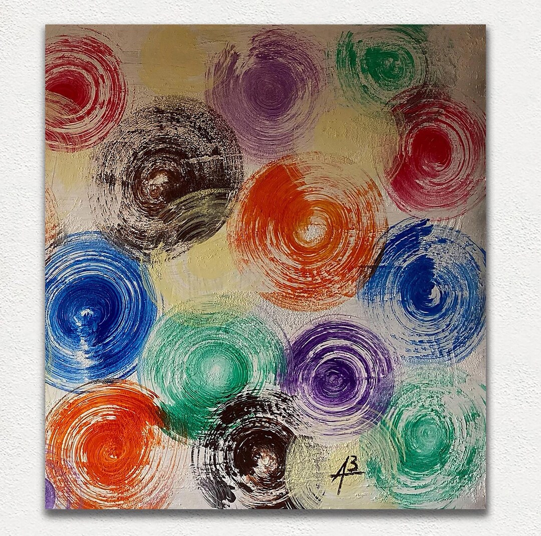 抽象的な円形絵画、カラフルな壁画、モダンなキャンバスアート