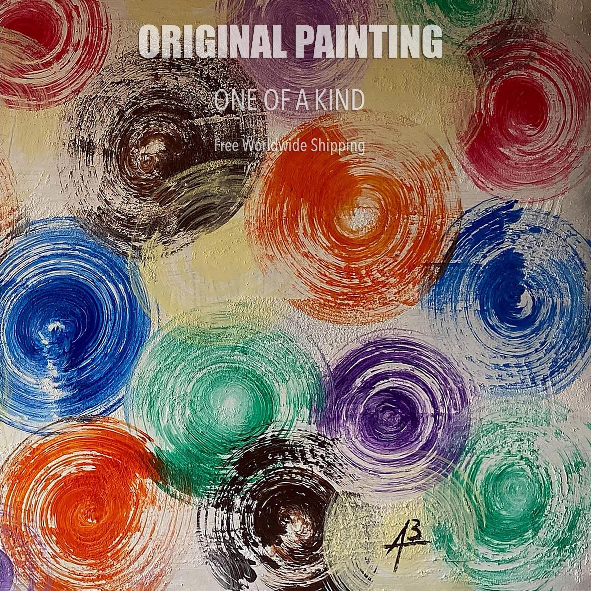 抽象的な円形絵画、カラフルな壁画、モダンなキャンバスアート