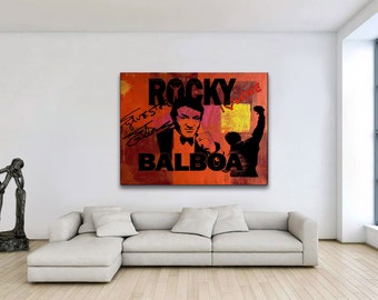 120 cm x 90 cm 47'x35' Dipinto a mano su tela Pop Art Acrilico Collage Pittura Ritratto Sylvester Stallone ROCKY BALBOA