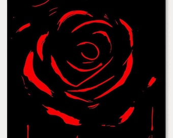 Original Red Rose Painting – Abstract Black Red Floral Wall Art, Hand-Painted Artwork, 39 × 39 in