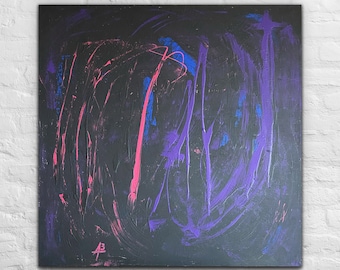 Abstract Painting, Pink Violet Abstract Art, Dark Modern Wall Art, XXL Canvas, Large Statement Artwork, Contemporary Painting