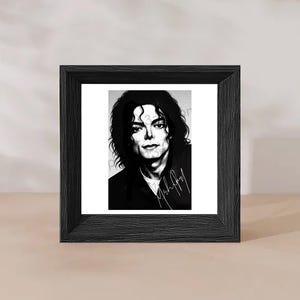Postal con retrato en blanco y negro de Michael Jackson y su firma: leyenda de la música, hecha a mano, tarjeta de felicitación A6
