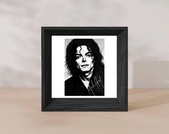 Cartão postal preto e branco com retrato de Michael Jackson e assinatura – Cartão postal feito à mão da lenda da música A6