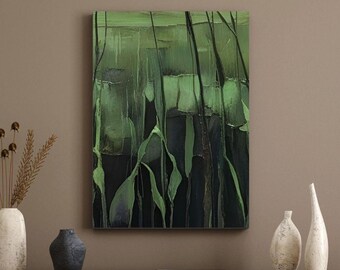 Grön abstrakt canvastavla: Stämningsfullt inredningsobjekt
