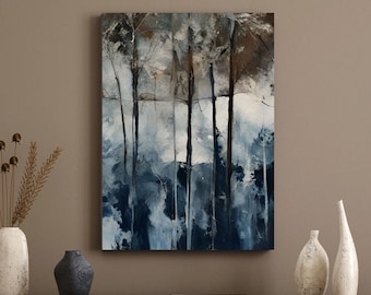 Canvastavla med fridfull blå vinterskog: Modern landskapskonst