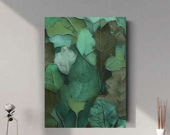 Canvastavla med gröna blad: Abstrakt naturväggkonst