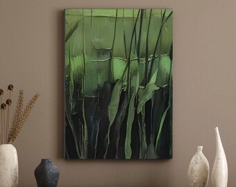 Stämningsfullt grönt abstrakt canvastavla: Modern inredning