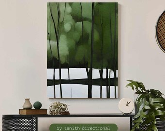 Glam Gröna Träd Canvastavla: Abstrakt Natur Landskap Väggkonst