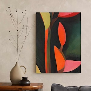 Abstract Floral Canvas Print: Red, Orange & Green Modern Wall Art