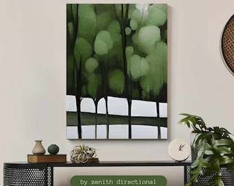 Glam Gröna Träd Canvastavla: Abstrakt Natur Landskap Väggkonst