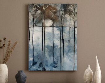 Canvastavla med fridfullt vinterlandskap: Blåbrun naturkonst