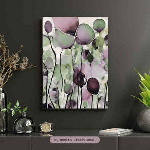 Abstract Floral Canvas Print: Mauve, Burgundy, and Sage Green