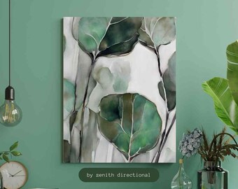 Canvastavla med smaragdgröna löv: Abstrakt naturkonst