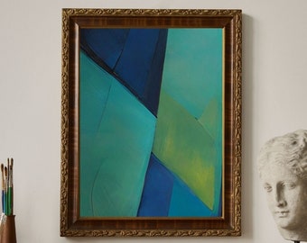 Abstract Canvas Painting Print: Blue, Green, and Sage Gallery Wrapped