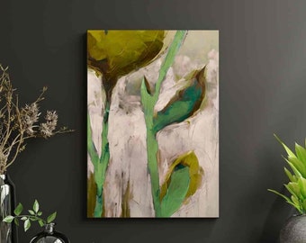 Unique Gorgeous Nature Inspired Abstract Plant Canvas Print Beautiful Green Contemporary Floral Painting Bold Modern Wall Art Gallery Wrap