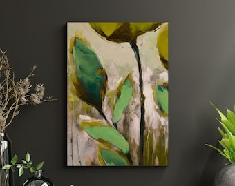 Green Abstract Floral Canvas Print: Modern Botanical Wall Art