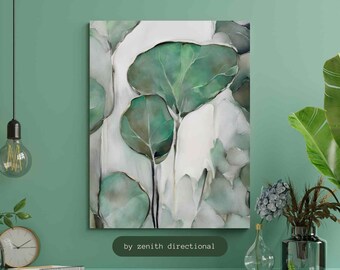 Canvastavla med smaragdgröna löv: Abstrakt naturkonst
