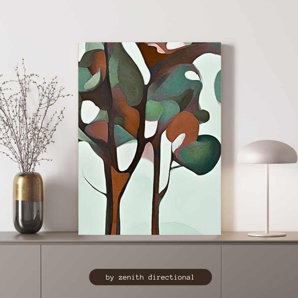 Brown Burnt Orange Bronze Green Sage Abstract Trees Canvas Print Gorgeous Dreamy Contemporary Landscape Painting Modern Natural Organic Art