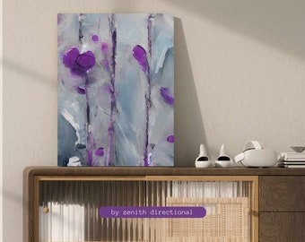 Impressão em tela de paisagem de inverno com flores roxas: arte de parede abstrata moderna