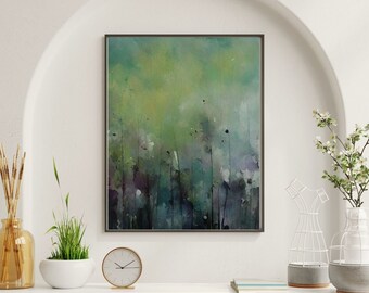 Underbar drömsk fridfull abstrakt canvastavla: Naturinspirerad lavendel-salviagrön väggkonst