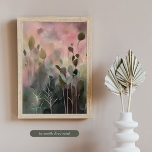 Abstract Floral Canvas Print: Pink, Green, Sage Watercolor Wall Art