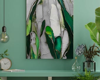 Canvastavla. Galleriprent och redo att hängas upp. Smaragdgrön, chartreuse, grå med mera.