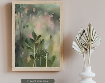Green Sage Floral Canvas Print: Abstract Watercolor Wall Art