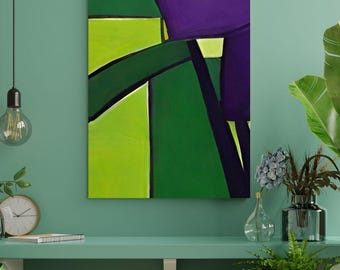 Lila Grön Geometrisk Canvastavla: Samtida Art Deco