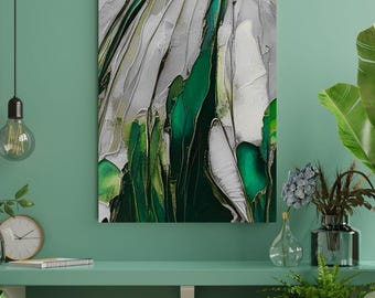 Smaragdgrönt abstrakt canvastavla: Modern glamourös naturkonst