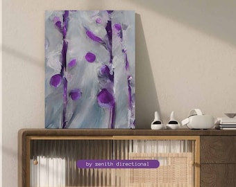 Impressão em tela abstrata com paisagem de inverno floral roxa