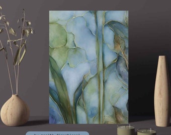 Blau Grün Abstrakt Floral Leinwanddruck: Moderne botanische Wandkunst