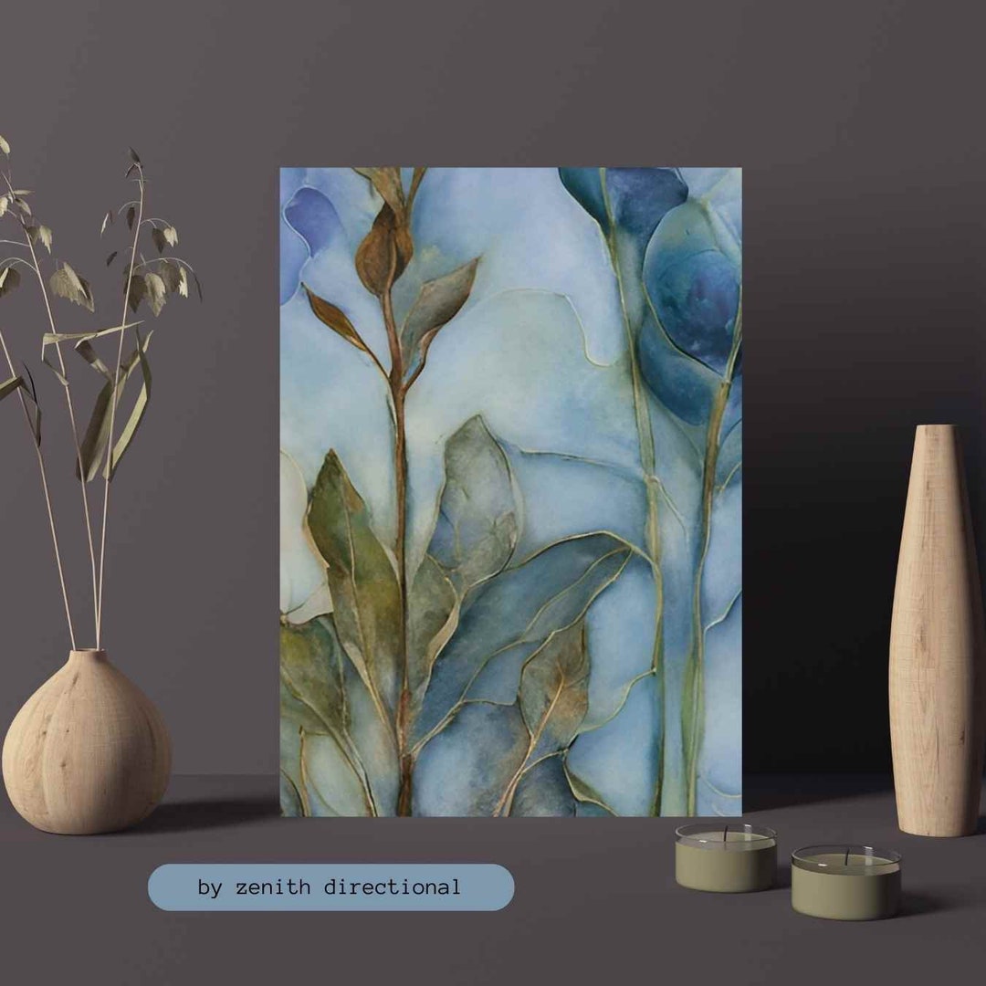 Blue Green Abstract Floral Canvas Print: Modern Botanical Wall Art - Etsy