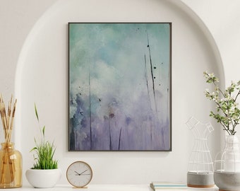 Underbar drömsk fridfull abstrakt canvastavla: Lavendel, salviagrön, modern väggkonst